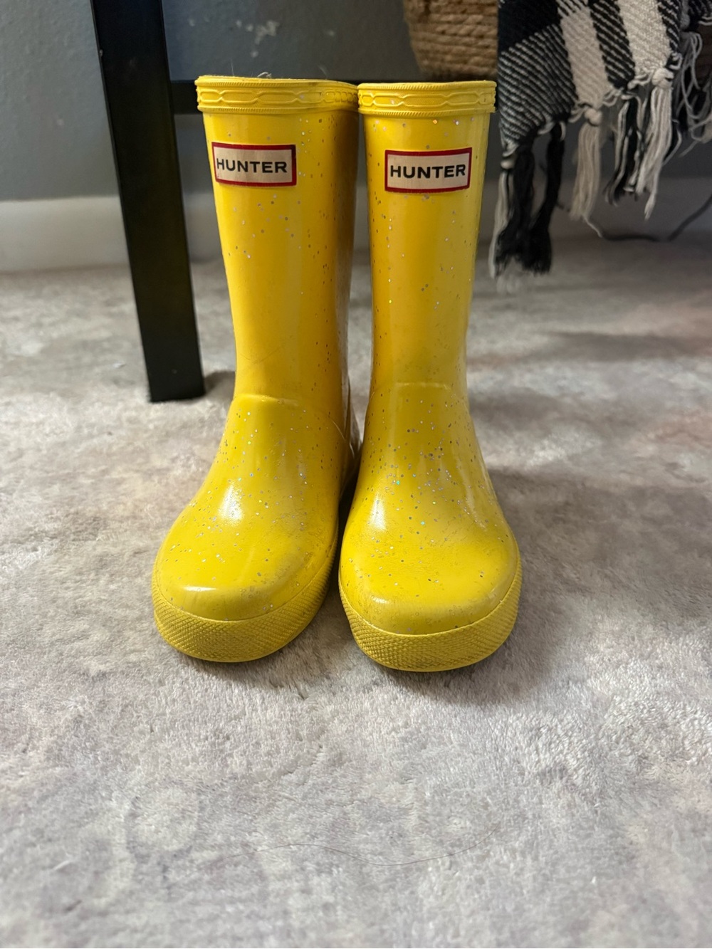 Hunter Kids Yellow Glitter Rain Boots